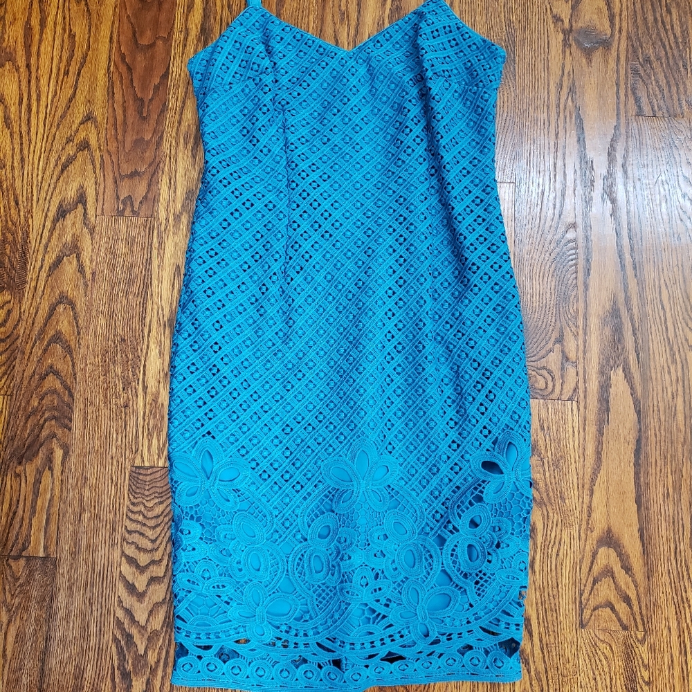 White house black market teal lace dress
